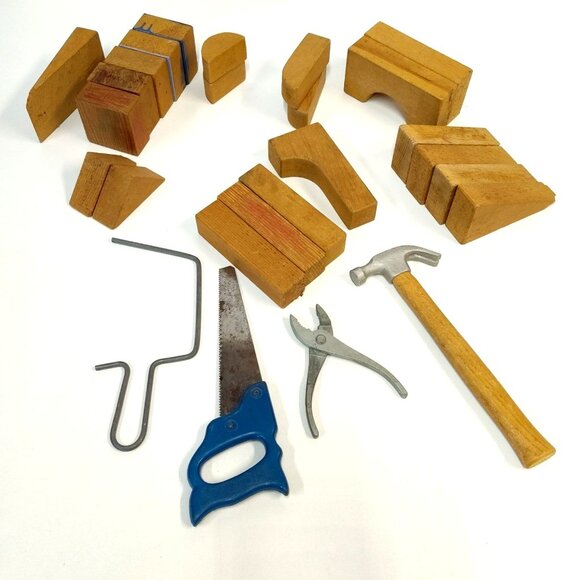 Playskool Wooden Building Blocks SUMMCO / KING TOY Tools Good Starter Collection - Picture 1 of 10